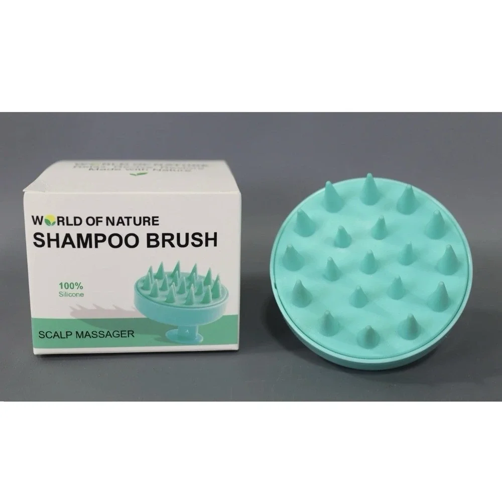 World Of Nature Shampoo‎ Brush Scalp Massager 100% Silicone Green Color 1ct
